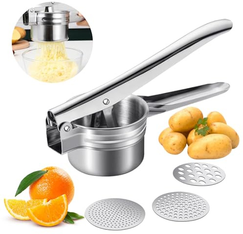 GAESHOW Kartoffelpresse Edelstahl, Spätzlepresse Kartoffel mit 3-Loch Scheibe, Spülmaschinenfest, Spaghetti Ice Cream Press, Kartoffelquetsche für Kartoffel Obstsäfte Gemüsebrei Püree