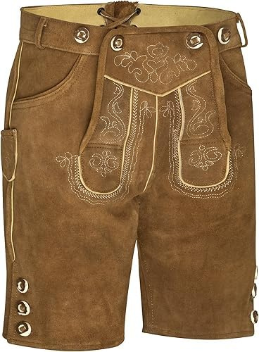 TR Martha Premium Lederhose für Herren - Elegante Trachtenhose Gr.46-60 - Kurze Trachten Lederhose mit Träger für Männer - Oktoberfest Hose (52, Hellbraun)