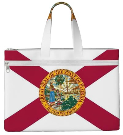 KOUUIP Florida State Flag Canvas Dokumententasche mit Druck, 26,7 x 38,1 cm, 2 Reißverschlusstaschen, übersichtlich für Büroakten
