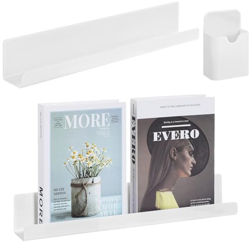Lot de 2 étagères magnétiques flottantes en métal pour affichage de livres, étagères de livres pour tableaux blancs, étagère flottante en métal pour l'école et le bureau