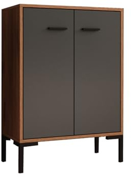MB Muebles Bonitos | Sideboard Wohnzimmer möbel | Aufbewahrungsschrank | Kleiner Schränk | Breite 60 x Höhe 84 x Tiefe 30 cm | Modern | Farbe Walnuss und Grau | Lander L15