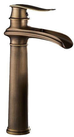 TYMYW Rubinetto Bagno Lavabo Ottone Antico Alto Cascata Miscelatore Maniglia Singola per Lavabo da Appoggio Foro Singolo