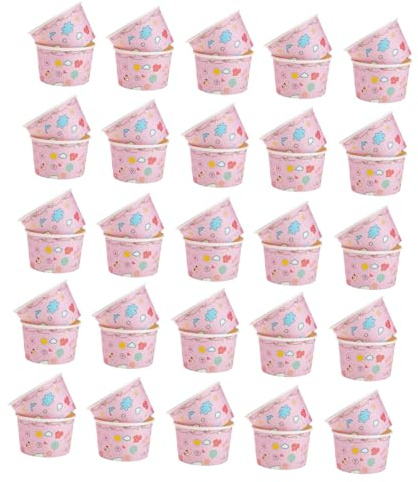 GALPADA 50 piezas Unidades Vasos de Papel para Helado Gruesos Desechables Tarrinas para Yogur Postres Reciclables para Tiendas