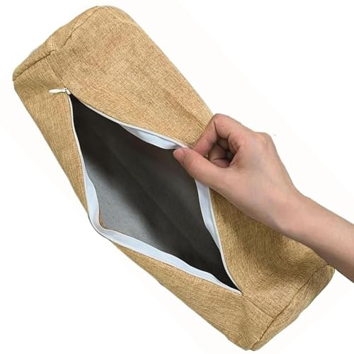 Housse de Coussin Ronde en Lin pour Traversin Cylindrique - Taie d'oreiller avec Fermeture Éclair, Respirante Housse Lavable pour Oreiller de Corps Long(Café léger,20x80cm)