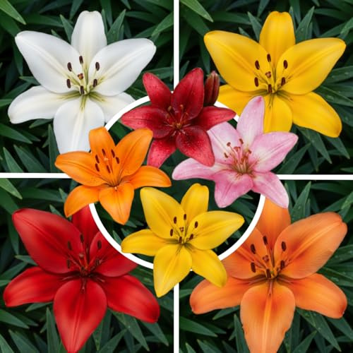 FLORIUM 15 x samling av Matrix Garden Liljelökar, blandning av 5 sorter, 3 efter färg, perenner och rustika blomlökar (fröfri), blandning från Holland för trädgård och vas