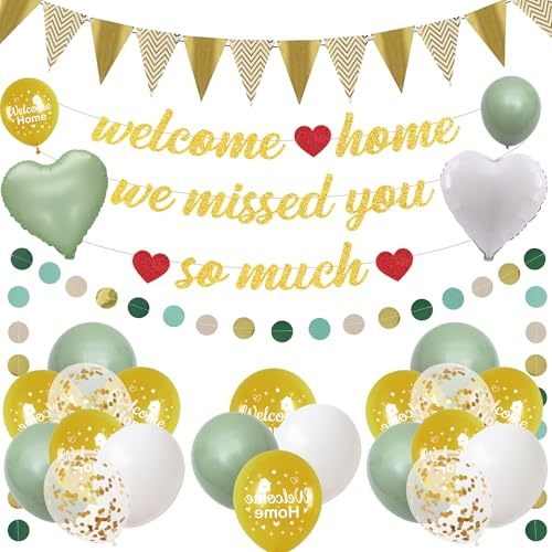 Tasoraor Willkommen Zuhause Girlande Ballons - Welcome Home Deko mit Bunt Luftballons Wimpeln und We Missed You Banner, Herzlich Willkommen Dekoration für Familienfeier Babyparty