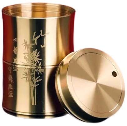 Kilimazart Dispenser per stuzzicadenti in Acciaio Inox di Alta qualità, Design cilindrico, Moderno (A Forma di bambù in Ottone)