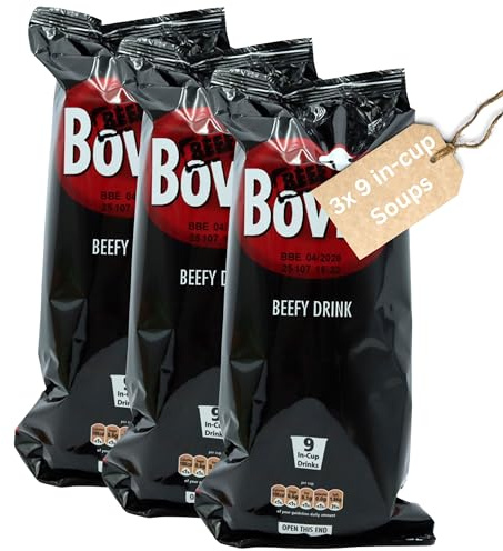 27x Bovril Soup In cup (3 packs x 9cups) - Cup a Soup Beef Flavoured instant in-cup Drink 9 Pack (27 drinks), on the go hot drink, ideal for office, trips, Stocking fillers