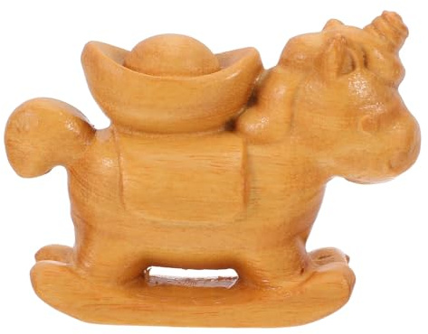 NIYANGLE Figurine de Cheval Miniature en Bois Doré, Statue Décorative du Zodiaque Chinois pour Nouvel an, Sculpture Artisanale 10 Cm, Ornement Feng Shui pour Maison et Bureau, Collection