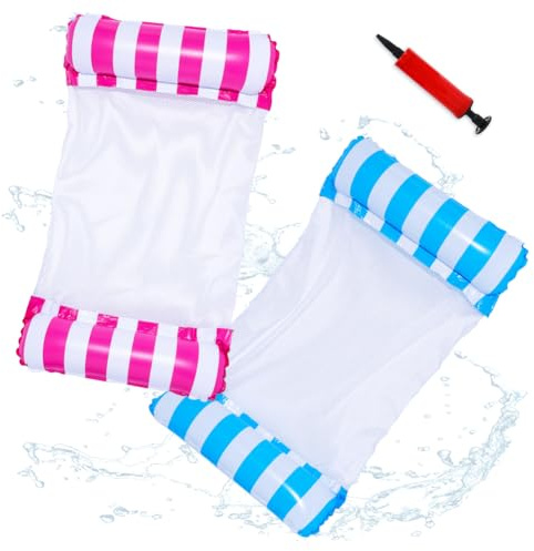 Colchoneta Piscina, Flotadores Piscina, Colchoneta HinchablePiscina, 4 in 1 Hamaca de Agua Flotante Piscina Hinchable - 2 Piezas