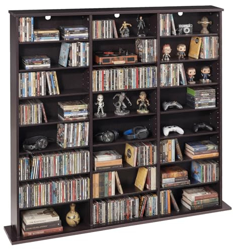 VEVOR DVD-Regal mit 24 Fächern (8 Ebenen), Medienregal Standregal 142 x 22 x 130 cm, Platzsparendes Aufbewahrungsregal für CDs DVDs Bücher Spiele-Discs, Bücherregal für Wohnzimmer/Homeoffice, Braun