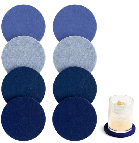 Bukecagif 8 Stück Filz Untersetzer Gläser, Hitzebeständig, Strapazierfähig, Für Tassen Und Gläser, 10 cm, Kratzschutz Und Wärmeschutz, Für Zuhause, Küche Und Geschenk, In 4 Blau Tönen