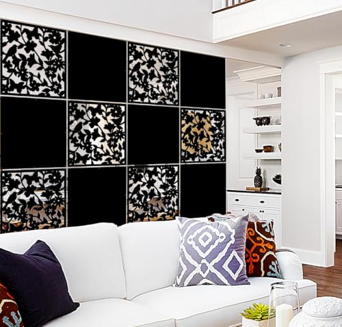 Lchen Hanging Wall Divider,12pcs PVC Room Partition Screen Panel with Butterfly Flower Bird for Home,Office,Hotel,Bar Decoration(black02)