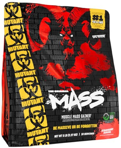 MUTANT Mass | Muskelmasse-Gainer | 1100 Kalorien, 56 g Protein, Vollwertkohlenhydrate, BCAAs und Glutamin | Ultimativer Hardcore-Gewichtszunahme-Shake | (2270 g) | (Erdbeer-Banane)