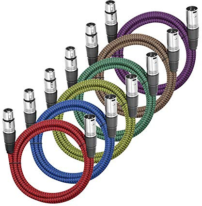 LoongGate Premium-XLR-Kabel, Stecker auf Buchse, 3-poliger Stecker, Nylongeflecht, abgeschirmt, professionelles Mikrofon-/Audiokabel für Aufnahmen, Mischer, Lautsprechersysteme 2 m 6er-Pack