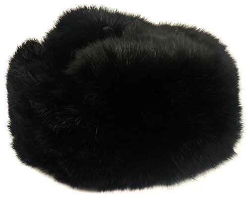 CUCUBA Unisex Russische Fellmütze Uschanka Kaninchenfell Farbe Schwarz (Größe: 63 (Size XXL))