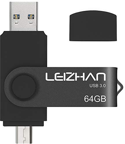 LEIZHAN USB Memory Stick 3.0 64GB OTG (On the Go) Dual Port (USB 3.0 and Micro USB) Flash Disk USB Flash Drive External Pendrive For Android Smartphone Tablet & PC (64GB,Black)