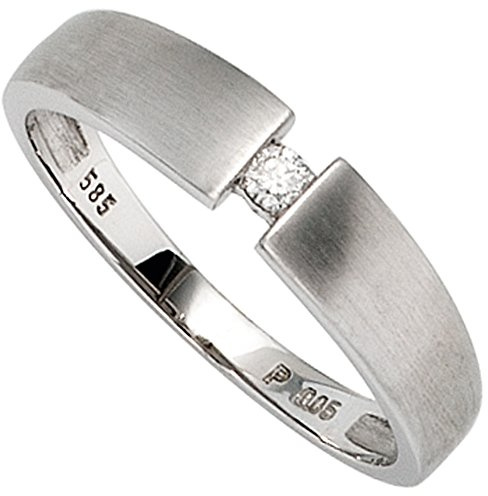 Jobo Damen-Ring aus 14 Karat 585 Weißgold matt mit Diamant