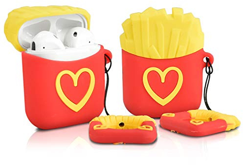 Newseego Schutzhülle aus Silikon für Airpods 1 & 2, Airpods Box, weich, aus Silikon, niedlich, weich, Airpod mit Schlüsselanhänger – Pommes Frites