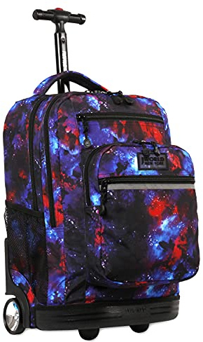 J World Sundance Laptop Rolling Backpack for Girls Boys. Roller Bookbag with Wheels, Galaxy