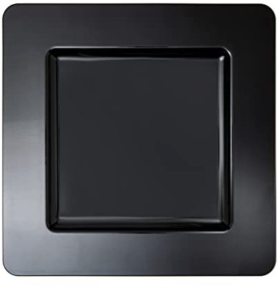 Simply Elegant Square Plastic Charger Plate | Service Plate for Parties, Dinner, Weddings, Quinceaneras and Events | 13 inch Diameter | Black - Gloss Finish | Set of 6