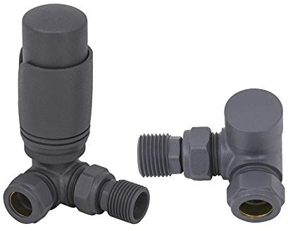 NRG Anthracite Corner TRV Thermostatic Radiator Valves with Manual Valve | 15mm Inlet, Compact, For Radiators, Towel Rails, Bathroom Central Heating Taps, Temperature Control, Plumber Install