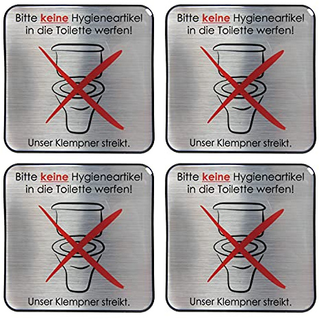 BIKE-label Alu Optik 3D Aufkleber 4 x Keine Hygieneartikel in die Toilette werfen 80 x 80 mm 900227