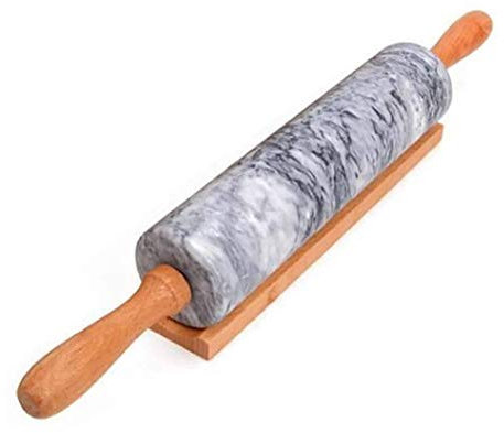 SMSOM Marble Rolling Pin for Baking & Stand to Keep Pastry Dough Cold | Fondant, Pie Crust, Cookies, Pastries, Pasta, Pizza Dough, Biscuits, Gray