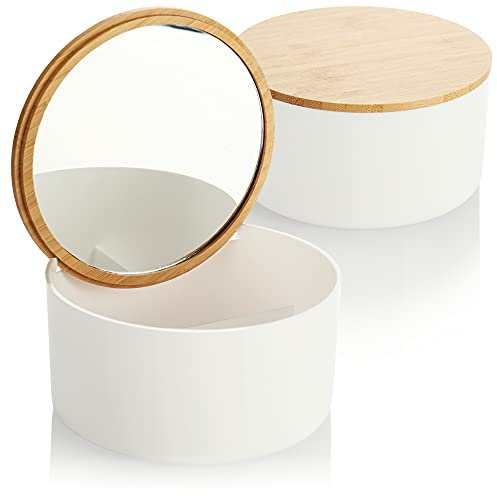 COM-FOUR® 2X Kosmetik Organizer mit Schminkspiegel, Kosmetikbox | Kunststoffbox zur Aufbewahrung von Make-Up und Schmuck