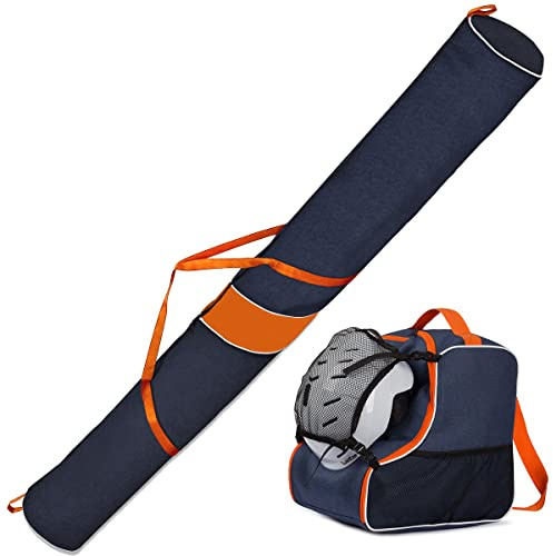Ferocity Premium Set Skitasche und Skischuhtasche für 1 Paar Ski-Stöcke-Schuhe-Helm mit Abnehmbarer Netztasche [053]