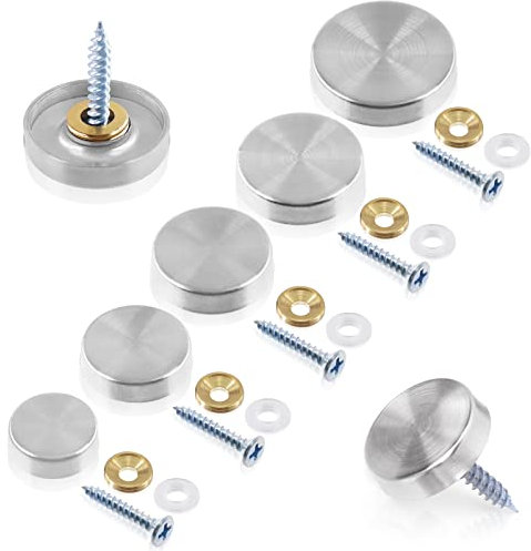 Wokape Set di 20 tappi a vite per specchio in acciaio inox da 18 mm, viti a specchio, tappi decorativi per coperture con viti di fissaggio per guardaroba, cartello pubblicitario, accessori per bagno
