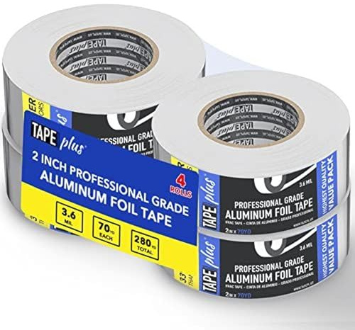 TapePlus Aluminum Foil Tape - Heat Resistant Duct Seal for HVAC Applications - Waterproof Insulation Tape - Aluminum Adhesive Sheet for Dryer Duct Repairs - 4 Pack, 2 in x 210 ft, Silver