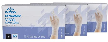 INTCO - 10 cajas de 100 guantes de vinilo médicos e industriales de alta calidad, normas vigentes. (no polvoreados) Talla XL