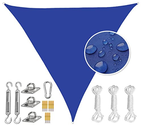 TBATM Voile D'ombrage Imperméable,Voile Dombrage Triangle 4,5 X 4,5 X 4,5 M avec Kit De Fixation en Acier Inoxydable, Auvent De Protection Solaire Anti UV pour Terrasse, Jardin, Pelouse,Bleu