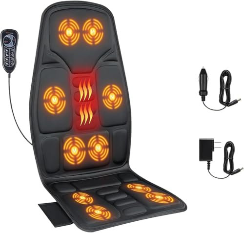 Back Massage Chair Pad with Heat, Deep Tissue Vibration Seat Massage Cushion, Chair with 10 Vibration Motors, Seat Cushion for Pain Relief