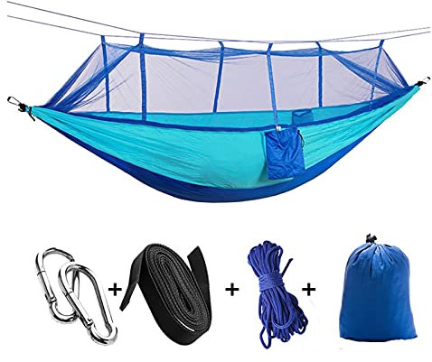 Schaukel Doppelte 210t Nylon Hängematte, Luftkollingzelt, Netto-Hängematte im Freien, Schlafendruckschaukel Klettergeräte & Schaukeln (Color : Sky Blue and Blue)
