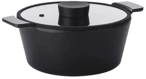 All Black Vulcan Kitchen Nonstick 4QT Stock Pot with Glass Lid, Healthy Cooking T-Coating Casserole, Soup Stew Dutch Oven, Induction Compatible Cookware, Made in Korea (24 cm Pot)