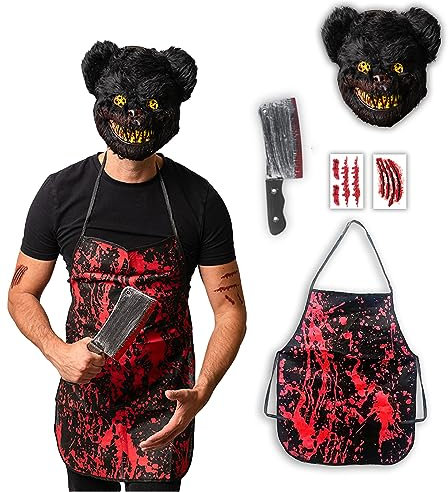 5 pcs Horror Bear Costume - Halloween Costumes For Men - Adult & Teen One Size Fits All - 2025 Trending Fancy Dress - UK Based Brand