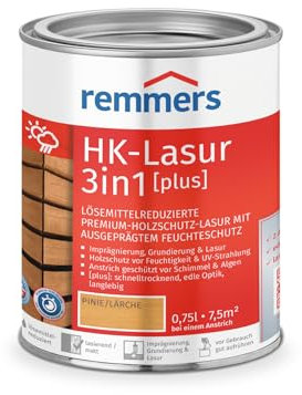 Remmers HK-Lasur 3 en 1 [plus] pino/alerce, mate, 0,75 litros, barniz para madera, barniz para madera premium exterior, triple protección de madera con impregnación + imprimación + barniz