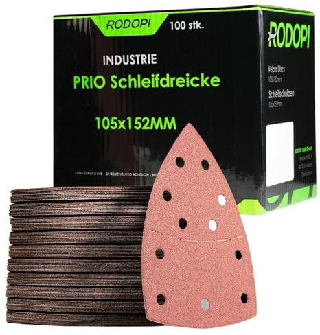 RODOPI RedDevil Schleifpapier für Multischleifer Zirkonium Korund Klett 105x152 mm Delta Schleifdreiecke 11 Loch für Dreieckschleifer Körnung 40-320 - 50 Stück K240