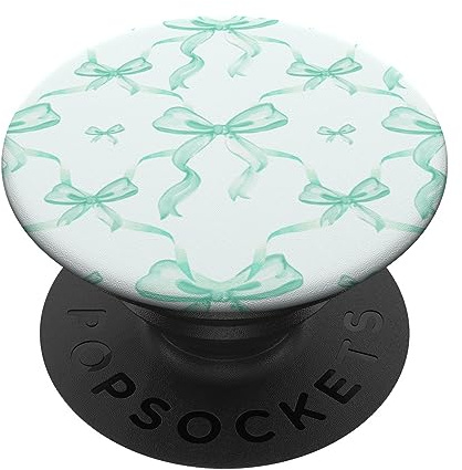 Aesthetic Mint Green Teal Ribbons and Bows in Watercolor PopSockets Adhesive PopGrip
