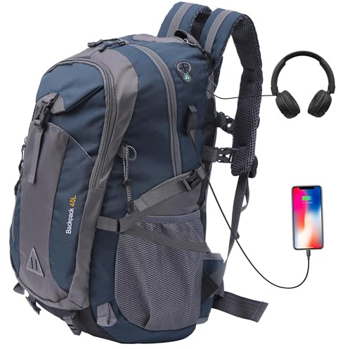 Alitifiy 40L Hiking Backpack, Hiking Rucksack Durable Waterproof Travel Bag Outdoor Sports Camping Cycling Skiing Daypack Climbing Trekking Mountaineering Gifts for Men Women (Navy Blue)