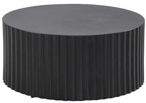 FineBuy Couchtisch Rund 67x67x31 cm Metall Schwarz, Lamellenstruktur | Wohnzimmertisch aus Aluminium, Sofatisch handgefertigt, flacher Loungetisch, jedes Stück ein Unikat