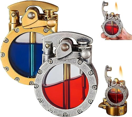Vintage Grabenfeuerzeug, transparentes Kerosin, antikes Steampunk-Feuerzeug, weiche Flamme, Taschenfeuerzeug, cooles einzigartiges Feuerzeug für Männer (gemischt, 2 Stück)