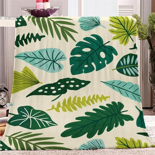 Kuscheldecke 130 x 150cm Dschungelpflanzenblätter 3D Druck Fleecedecke Flanelldecke Weich Wohndecke Sofadecke Zweiseitige Decke Für Kinder Jungen Erwachsene