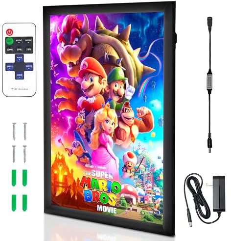 NexaFrame LED Backlit Movie Poster Frame - 16 x 24 Black Cinema Box for Posters, Framed Wall Art Lights for Paintings & Pictures, Digital Signage Display, Lighted Theater Advertising Signs, Light Box