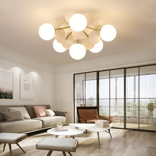 RuiRfh Hängeleuchte 8 Licht G9 Glaskugel Sputnik Kronleuchter mattgolden Mid Century Modern Deckenleuchte verstellbare Vintage Hängeleuchte für Esszimmer Küche Schlafzimmer Bauernhaus Pendellampe (Co