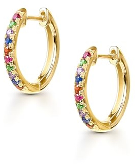 Amberta Lumini Kvinnor 925 Sterling Silver Regnbåge Creoler: Gold Färgglad Creoler 15 mm