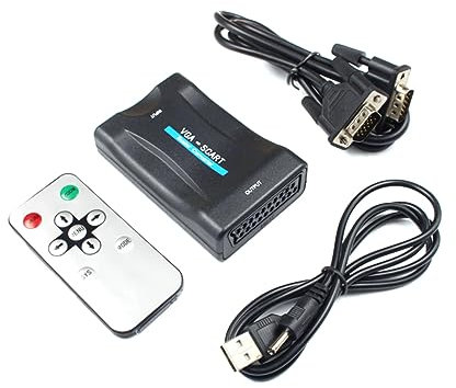 Veemoon Convertisseur Vga vers Scart Adaptateur Vidéo pour TV Ntsc Pal sans Pilote Léger Et Portable