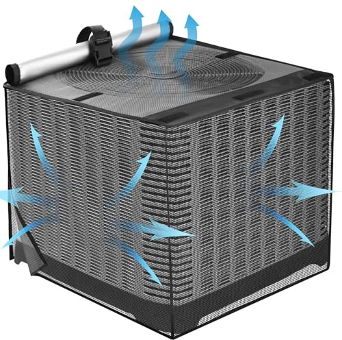 Air Conditioner Covers for Outside, Breathable Full Mesh With Waterproof Top Air Conditioner Cover for All Seasons, AC Unit Cover Protect from Cotttonwood Fluff, Leaves, Debris, 32x32x36 Inch-Black